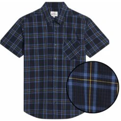 Ben Sherman Mens Big Size Frame Check Button Down Collar Short Sleeve Shirt With Breast Pocket