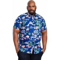 D555 Mens Big Size Durham Flamingo Print Cotton Casual Short Sleeve Shirt With Breast Pocket -Ben Sherman Store d555 mens big size durham flamingo print cotton casual short sleeve shirt with breast pocket p3158 245511 image