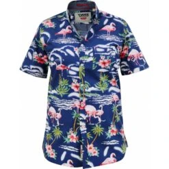 D555 Mens Big Size Durham Flamingo Print Cotton Casual Short Sleeve Shirt With Breast Pocket -Ben Sherman Store d555 mens big size durham flamingo print cotton casual short sleeve shirt with breast pocket p3158 245777 image