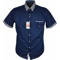 Dario Beltran Mens Big Size Cotton Button Down Contrast Collar Short Sleeve Shirt