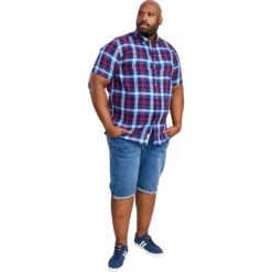 Duke Mens Big Size Woven Check Button Down Collar Casual Short Sleeve Shirt With Breast Pocket -Ben Sherman Store duke mens big size woven check button down collar casual short sleeve shirt with breast pocket p3083 242303 image