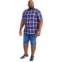 Duke Mens Big Size Woven Check Button Down Collar Casual Short Sleeve Shirt With Breast Pocket -Ben Sherman Store duke mens big size woven check button down collar casual short sleeve shirt with breast pocket p3083 242304 image