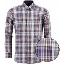 FYNCH-HATTON Fynch Hatton Mens Big Size Button Down Cotton Check Casual Long Sleeve Shirt