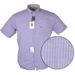 Hatico Mens Big Size Casual Self Stripe Button Down Short Sleeve Cotton Shirt