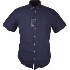 J T Ascott Mens Big Size Cotton Linen Casual Button Down Collar Short Sleeve Shirt