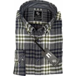 Kings Road Mens Big Size Brushed Cotton Check Casual Button Down Collar Long Sleeve Shirt