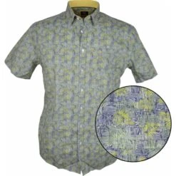 Kings Road Mens Big Size Leaf Print Cotton Casual Short Sleeve Shirt