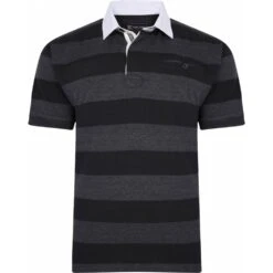 Mens Big Size Kam Stripe Rugby Short Sleeve Polo