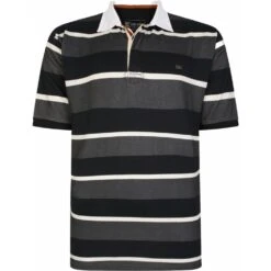 Mens Big Size Kam Striped Rugby Short Sleeve Polo