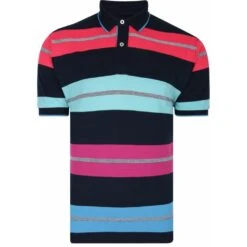Mens Big Size Peter Gribby PJ22105 Short Sleeve Two Tone Stripe Pique Polo Shirt