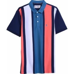 Penguin Mens Big Size Interlock Cotton Multi Colour Vertical Stripe Polo