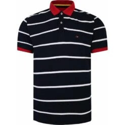 Peter Gribby Mens Big Size Horizontal Stripe Pique Cotton Polo With Contrast Collar And Cuff