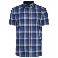 Peter Gribby Mens Big Size Linen Check Short Sleeve Shirt Indigo -Ben Sherman Store peter gribby mens big size linen check short sleeve shirt indigo p2389 192258 image