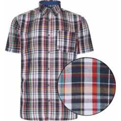 Peter Gribby Mens Big Size Multi Coloured Check Casual Linen Short Sleeve Shirt