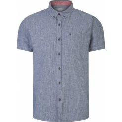 Peter Gribby Mens Big Size Pinstripe Cotton Linen Mix Button Down Collar Casual Short Sleeve Shirt -Ben Sherman Store peter gribby mens big size pinstripe cotton linen mix button down collar casual short sleeve shirt p3105 242900 image