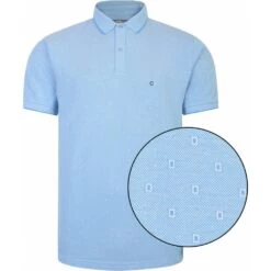 Peter Gribby Mens Big Size Pique Cotton Polo With Small Square Pattern And Contrast Collar And Cuff