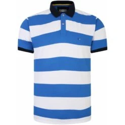 Peter Gribby Mens Big Size Wide Horizontal Stripe Pique Cotton Polo With Contrast Collar And Cuff